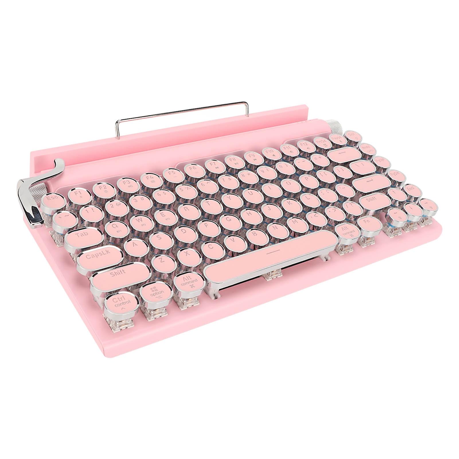 Typewriter Mechanical Keyboard 83 Keys Blue Switch Bluetooth 5.0 Support 3 Devices FN Master Retro Style Round Keycap Keyboard Pink 