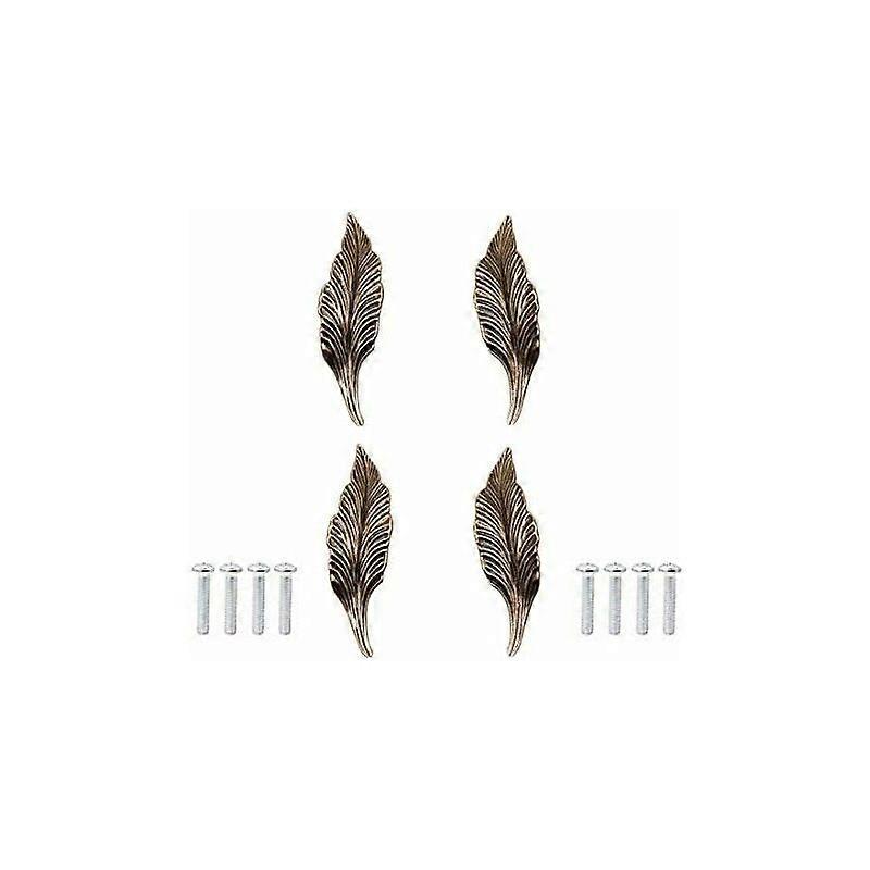 4pcs Long Leaf Shaped Bronze Knobs and Knobs Handles Kitchen Cabinet Pulls Dresser Cupboard Handles