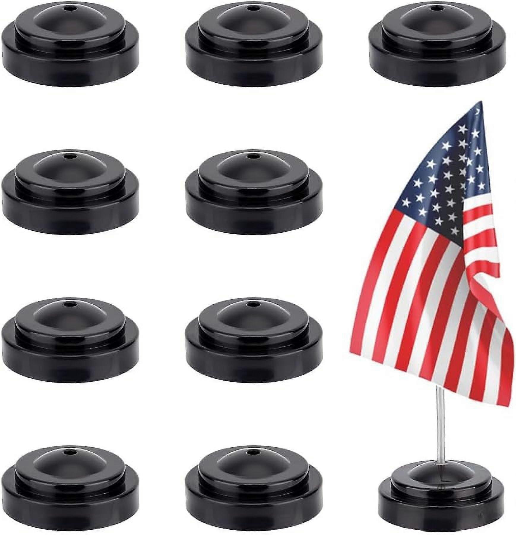 10Pcs Black Desk Flag Holders 5.2mm Hole Miniature Flag Stands 2.5x0.9 Inch Small Desk Flag Stand Base Flag Round Base