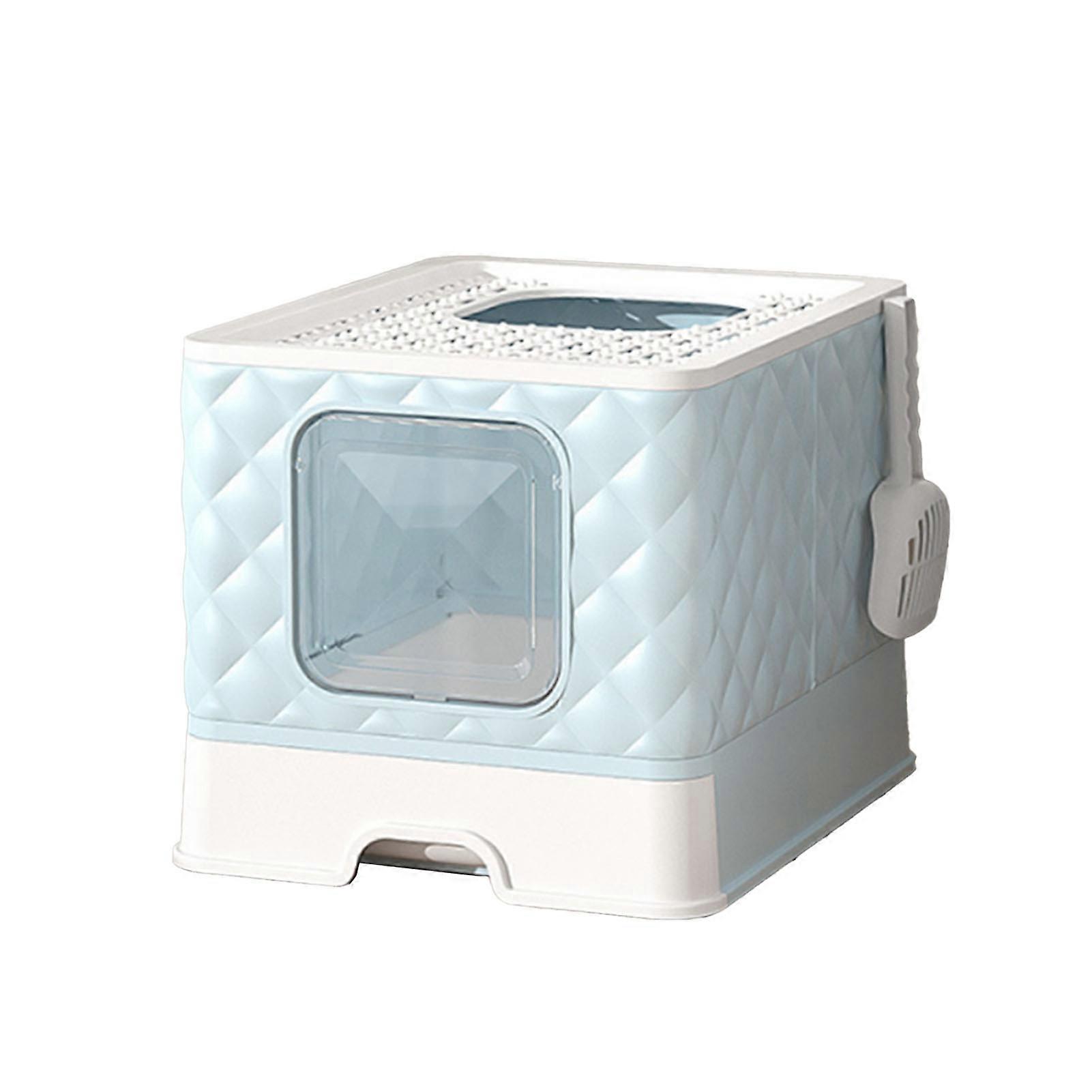 Cat Drawer Litter Box Detachable Washable Large Space Semi Closed Cat Toilet Litter Box with Lid for Cats Kittens Cat Litter Box Light Blue