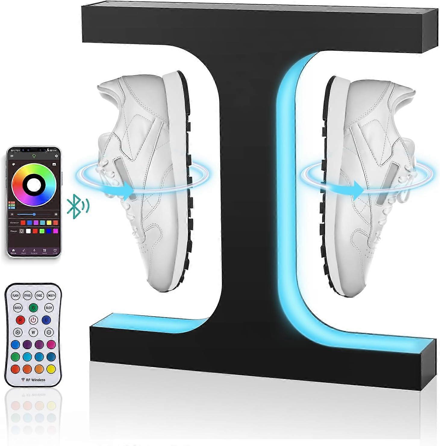 Floating Shoe Display with Colorful LED Levitating Shoe Display 360 Degree levitating sneaker display (Black)