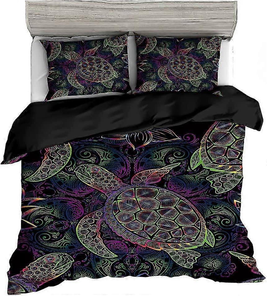 Bohemian Turtle Bedding Set Black Red White Blue Duvet Cover And Pillowcase With Zipper Microfiber Kids Boys Girls (style 5,single 135x200 Cm)