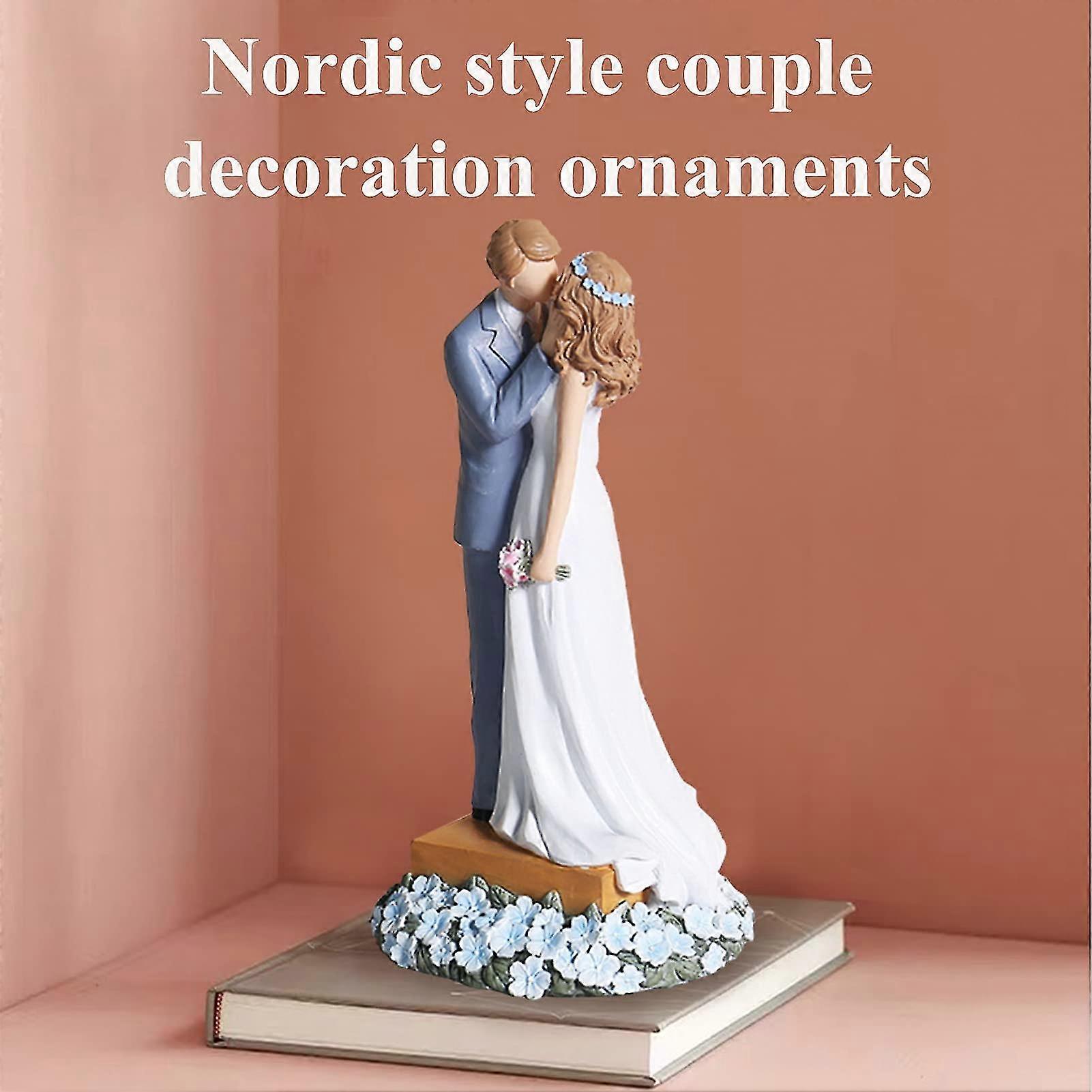 6.8" Resin Wedding Cake Topper - Bride & Groom Kissing Figurine, Anniversary Decoration Gift