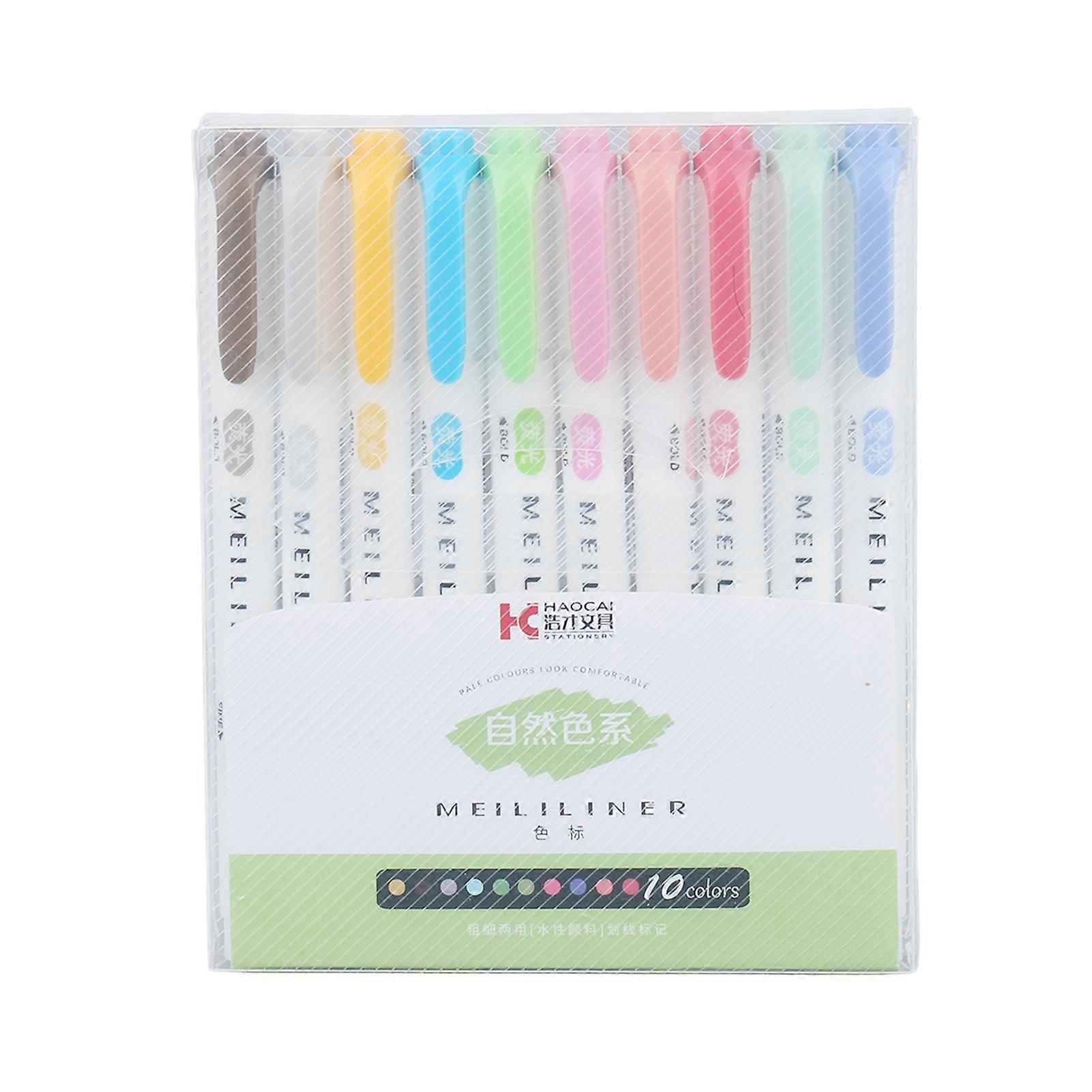 10Pcs Highlighter Assorted Colors Double Headed Fiber Nib Quick Drying Note Taking Pen for School Office Family Art