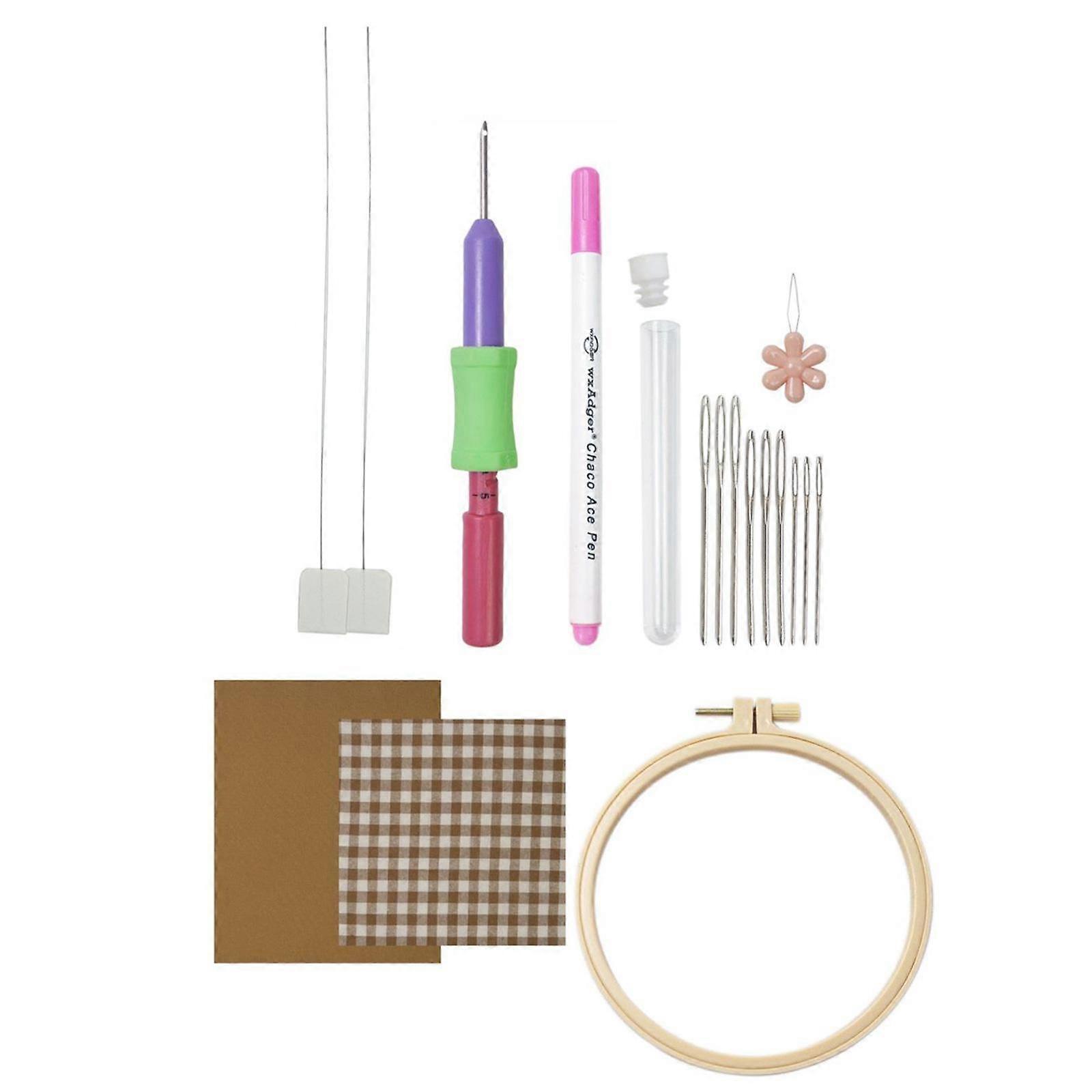 Embroidery Punch Needle Set Easy to Use DIY for Beginner Adults Cross Stitch Yellow