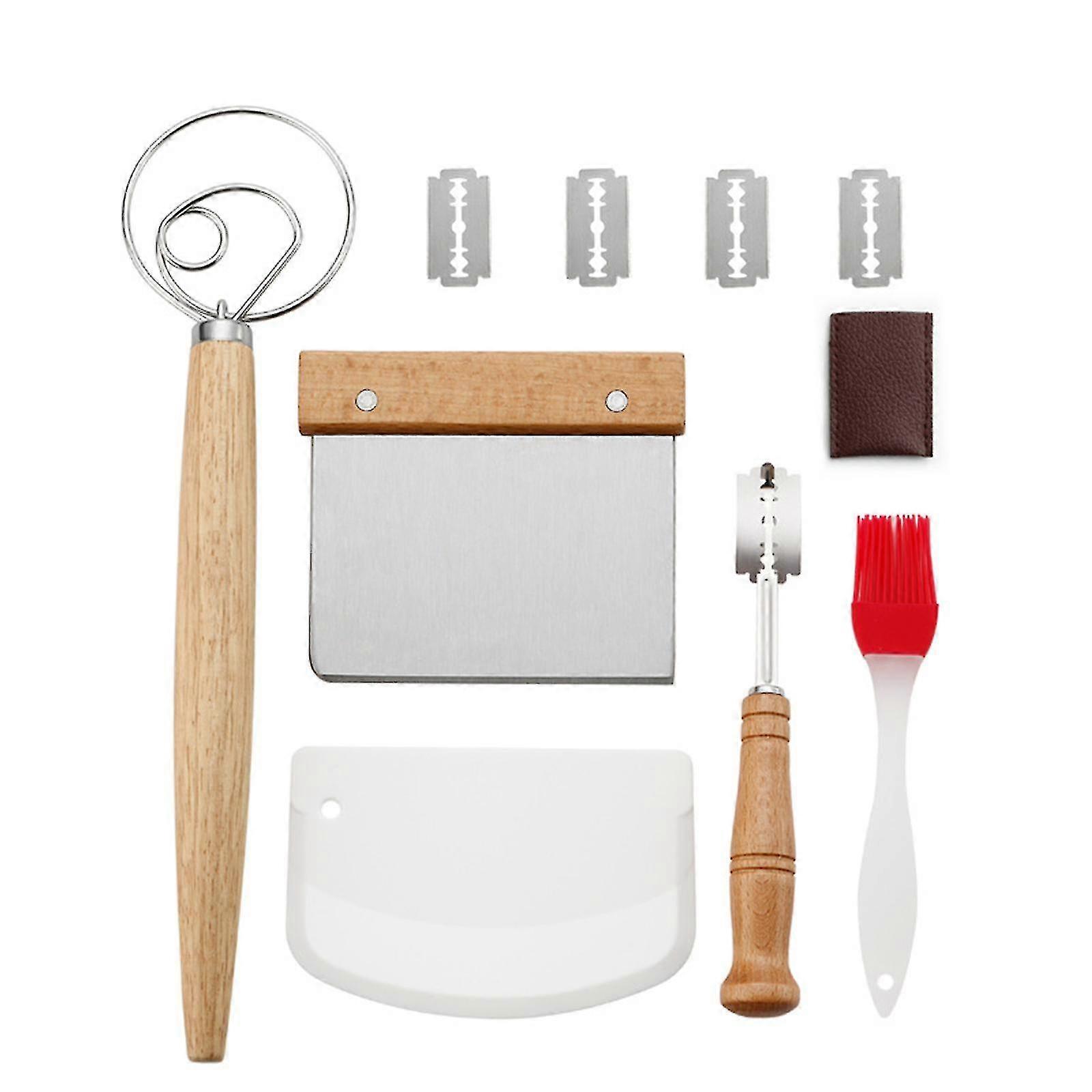 Danish Dough Whisk Baking Bread Stainless Steel Tool Set 2 Pcs Dough Scraper With 5 Replacement Blades