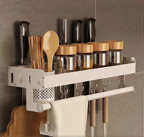 40cm Kitchen Storage Rack With Holder Knife Pan Hanger Shelving With 1 Cups 4 Hooks