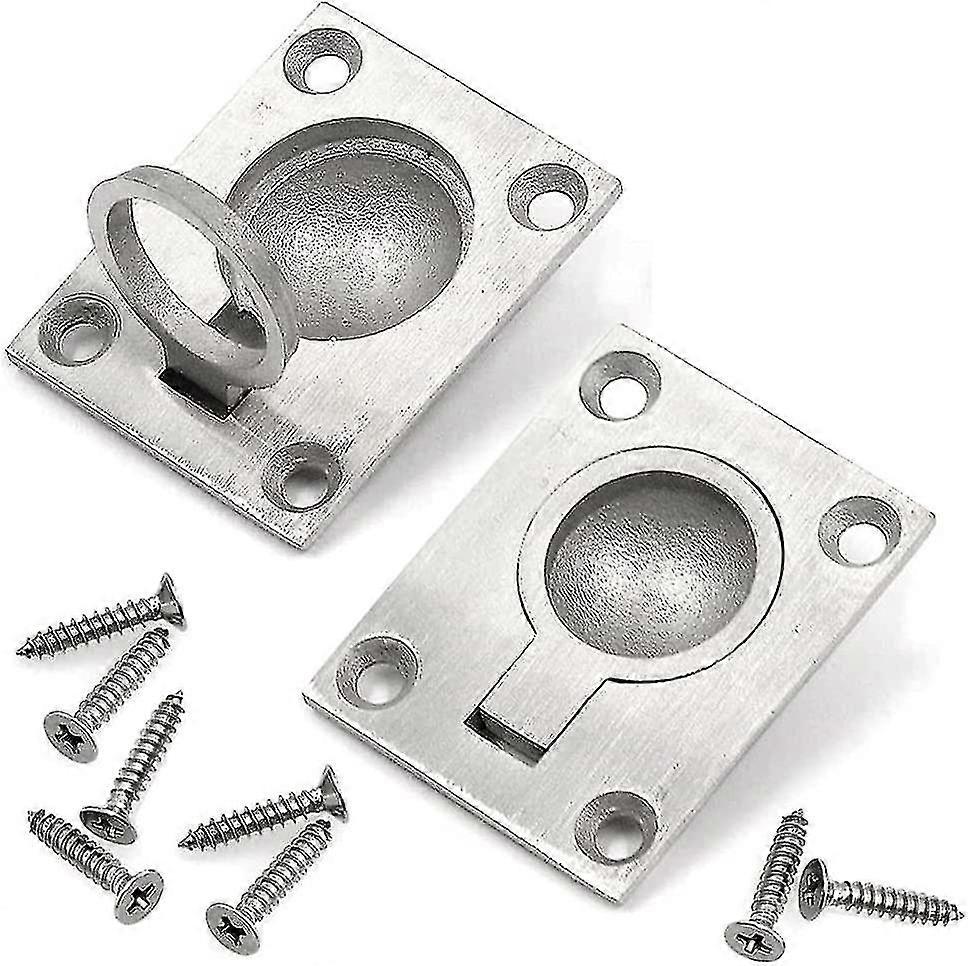 مقابض سحب حلقة التدفق ، 49 × 39 مم الفولاذ المقاوم للصدأ قارب هاتش خزانة اليخوت البحرية الدائرية تسحب مقبض درج الخزانة المخفي مع مسامير التركيب (2 قطعة