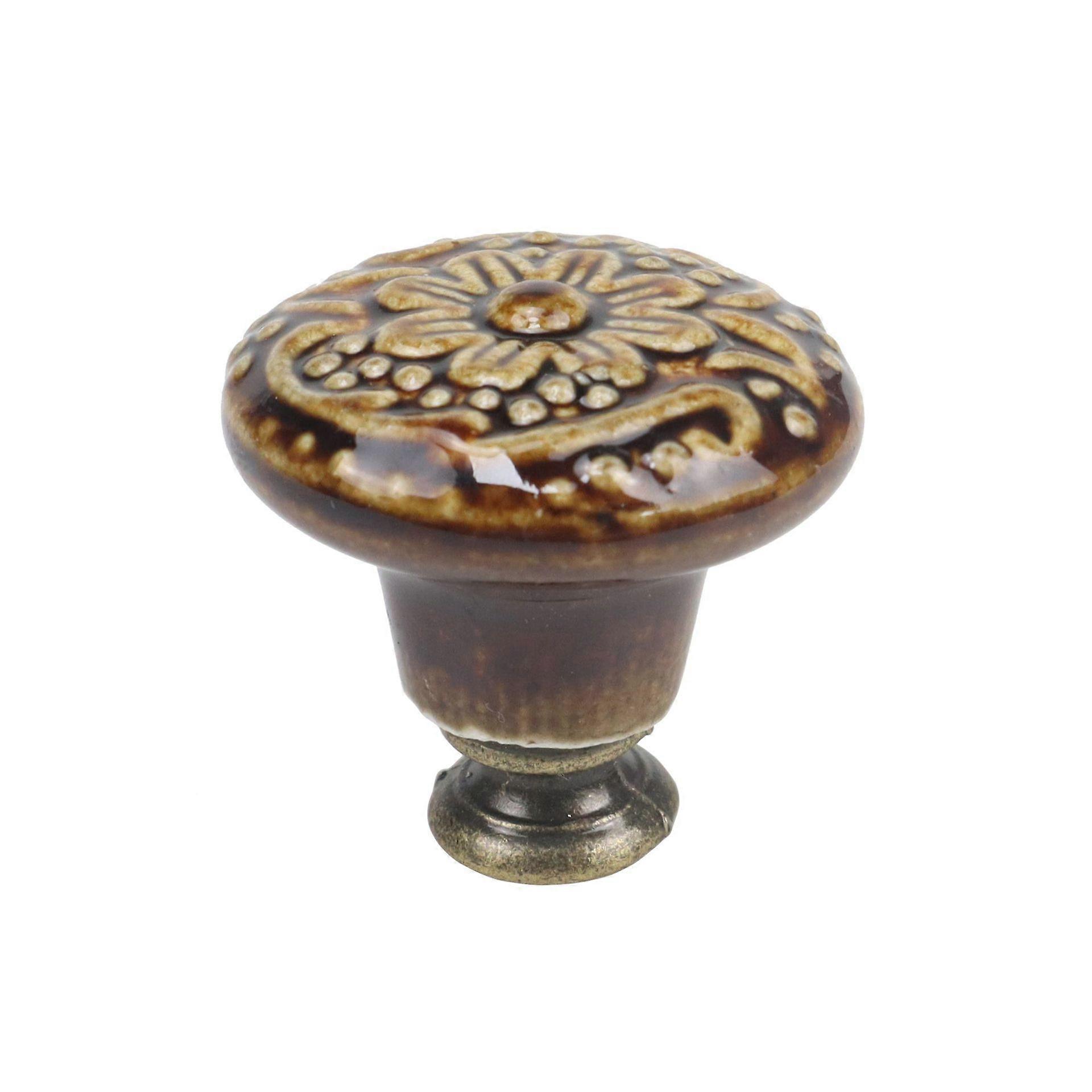 Dresser Flower Knob Drawer Knobs Pulls Handles Cabinet Knobs Brown Ceramic Door Knobs Furniture Porcelain 10pcs