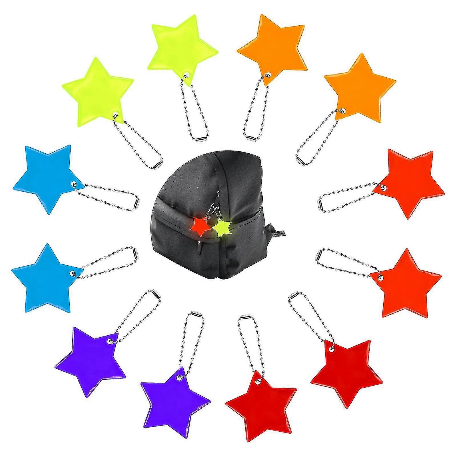 12pcs Safety Reflectors Pendants,star Reflective Keychain(random Color)