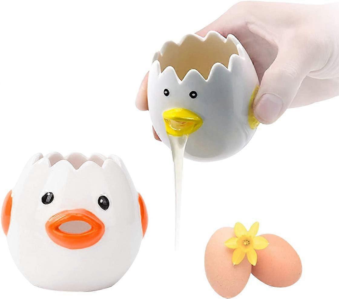 White Egg Yolk Separator, 2pcs Ceramic Cute Cartoon Portable Creative Egg