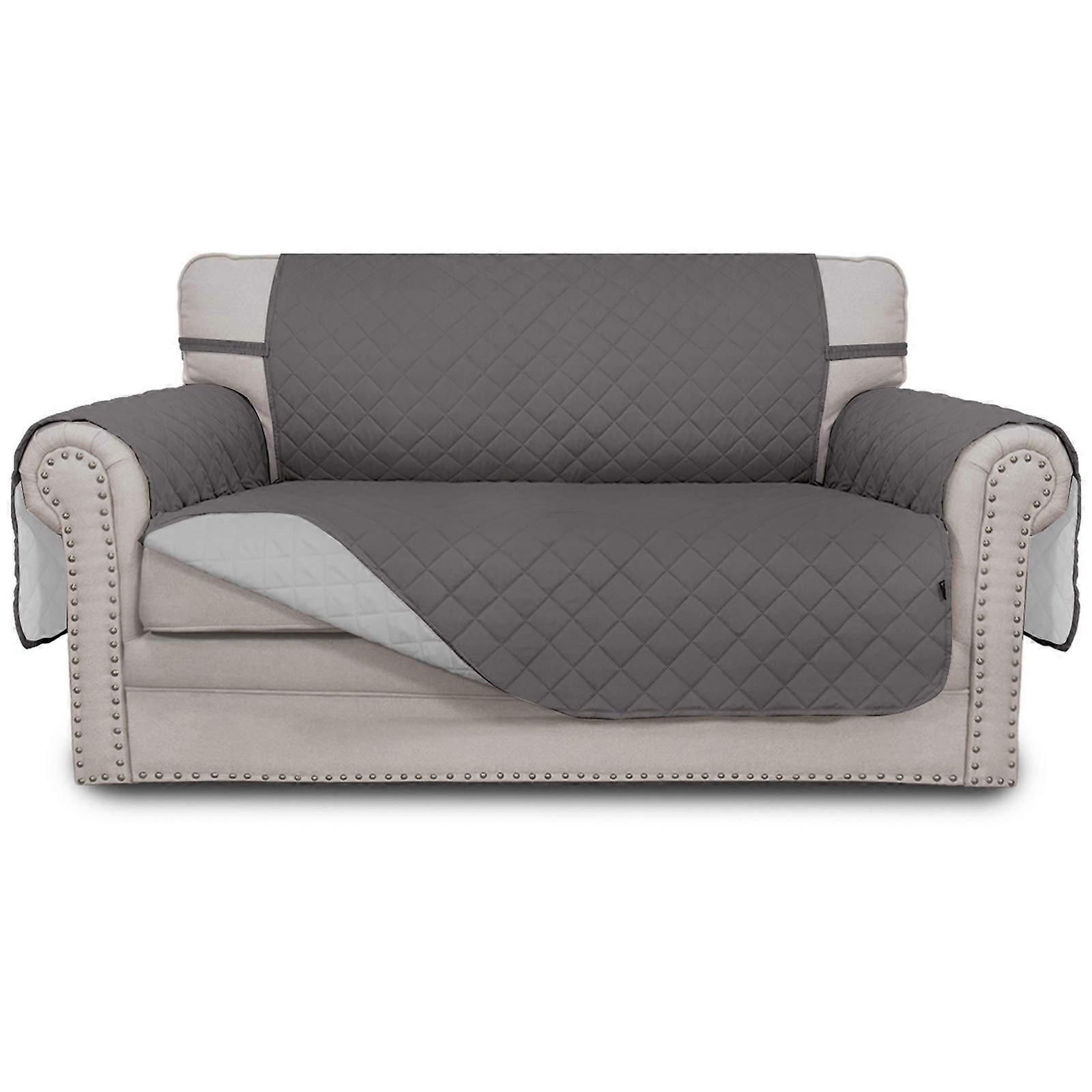 Fundas de sofá, fundas, protector de muebles reversible, resistente al agua, protector de sofá con correas elásticas, funda para mascotas (tres asientos, gris