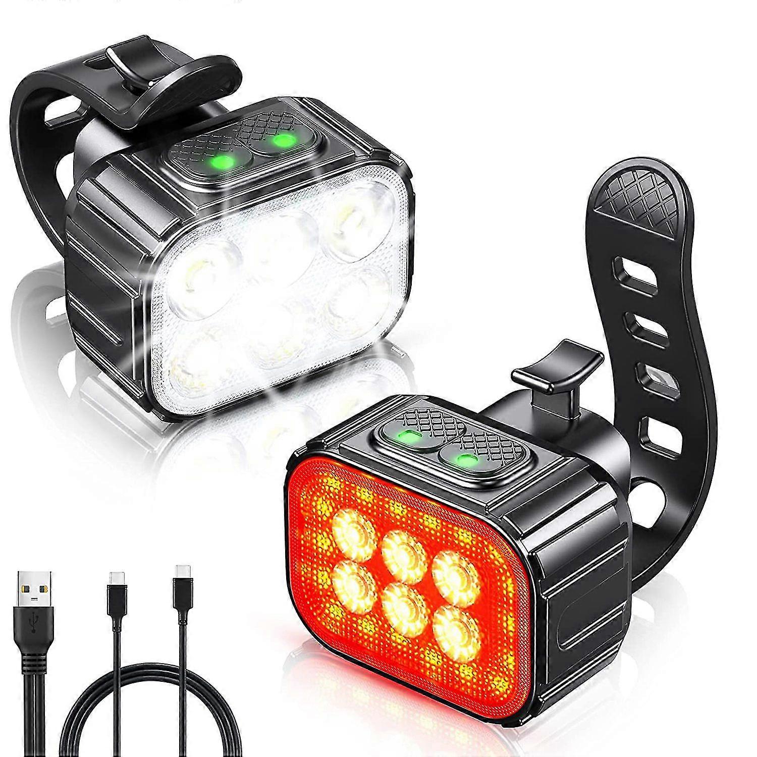 Set de lumini pentru bicicletă super luminoase, lumină LED reîncărcabilă USB pentru bicicletă, lumină pentru bicicletă pentru mersul pe timp de noapte, lumină frontală pentru bicicletă