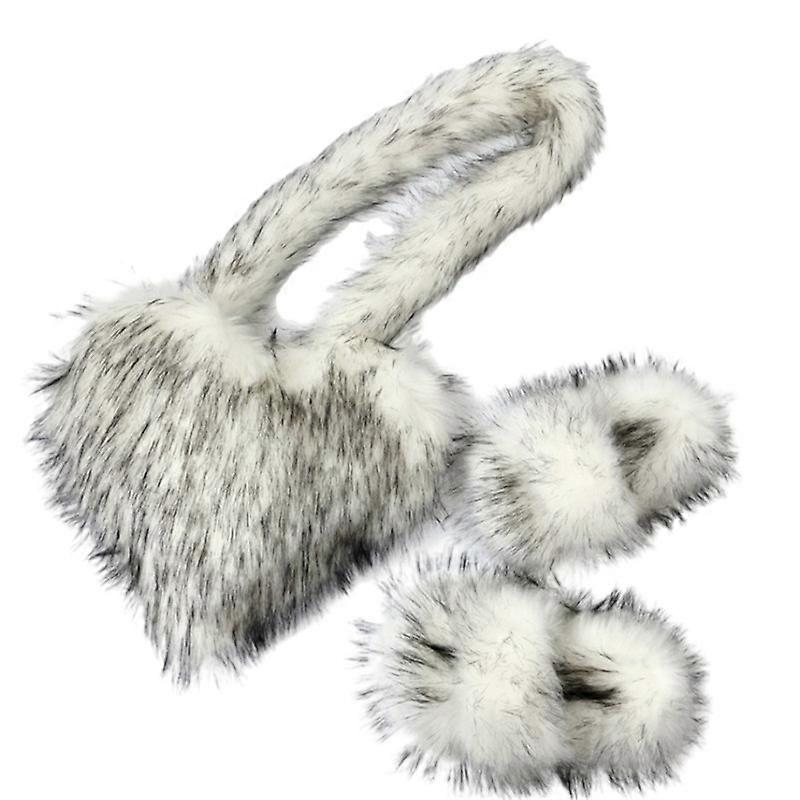 European and American Crossbody Love Bag Slippers Set Imitation Raccoon Dog Fur Grass Plush Shell Bag Home Shoes
