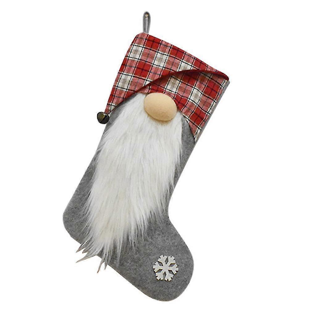 Kerstkous, Baard Geruit Rood Grijs Faceless Pop Kerstkous Print Kerstkousen Kousen Sok