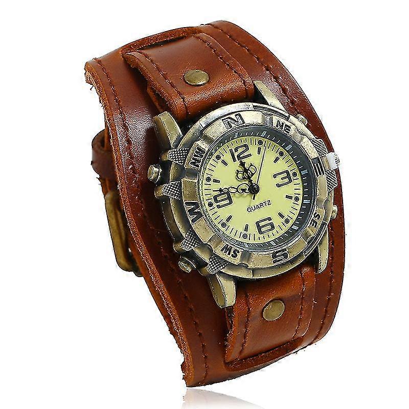 Brown Leather Watch Hip-hop Gothic Punk Style Hommes Montre Large Cuir Mode Manchette Montre-Bracelet