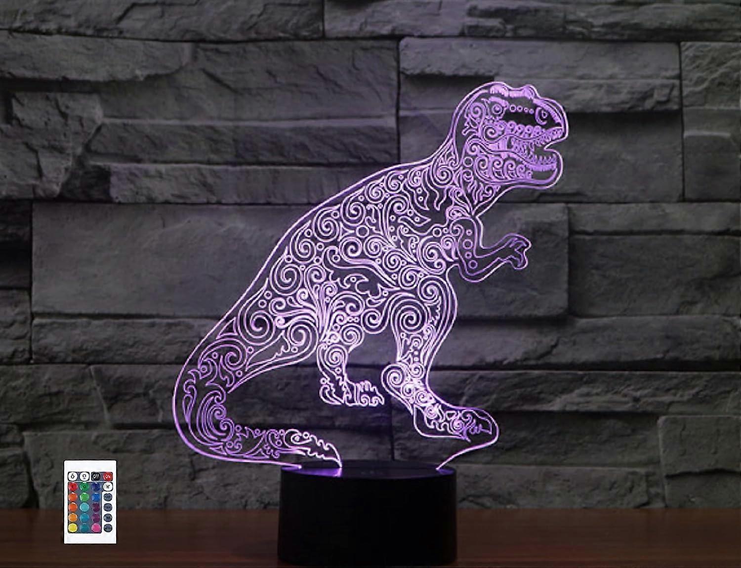 Xcy 3D Dinosaur Remote Control 16 Color Night Lights Illusion Acrylic LED Table Bedside Lamp Childre