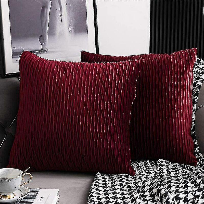 Burgundy Red Cushion Covers: Pack 45cmx45cm Striped Velvet