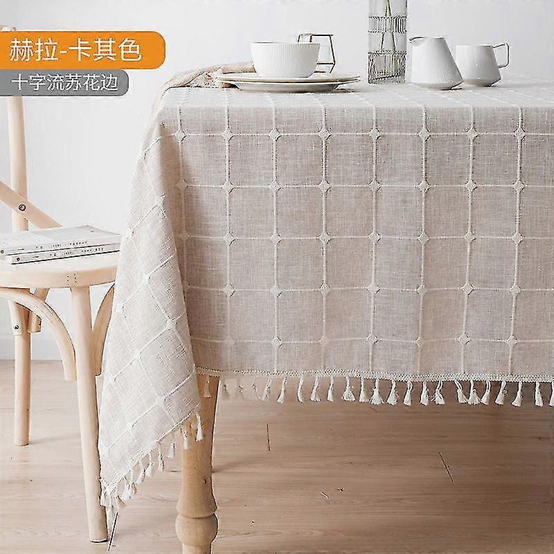Nappe Rectangle Nappe Toile de Table Coton Lin Ride Free Tassel Nappes Housse de Table Lavable