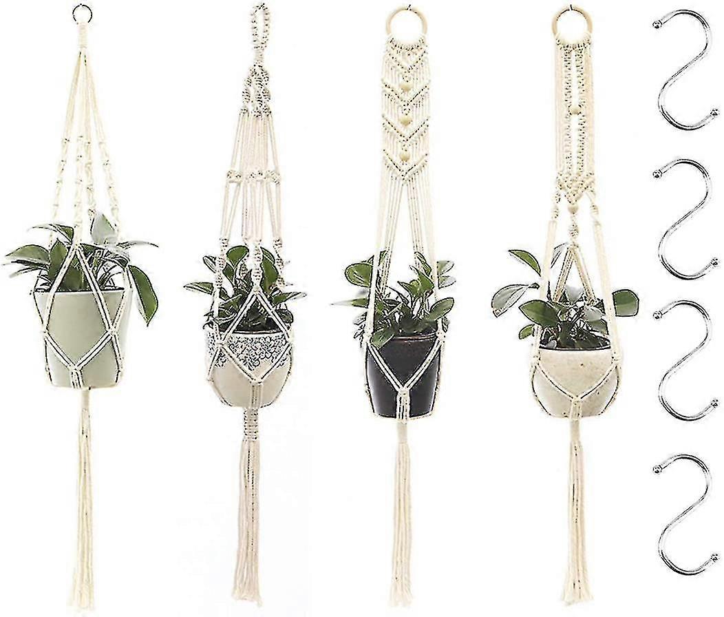 4 Macrame Plant Support Baskets With 4 Hooks