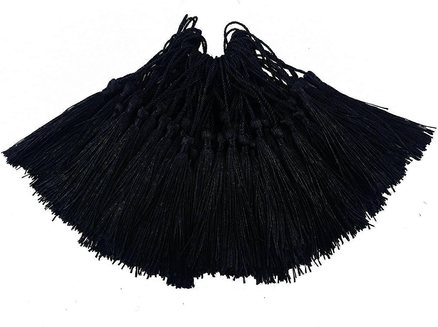100pcs 13cm/5 inch silky floss bookmark tassels with 2-inch cord loop and small chinese knot  (black)