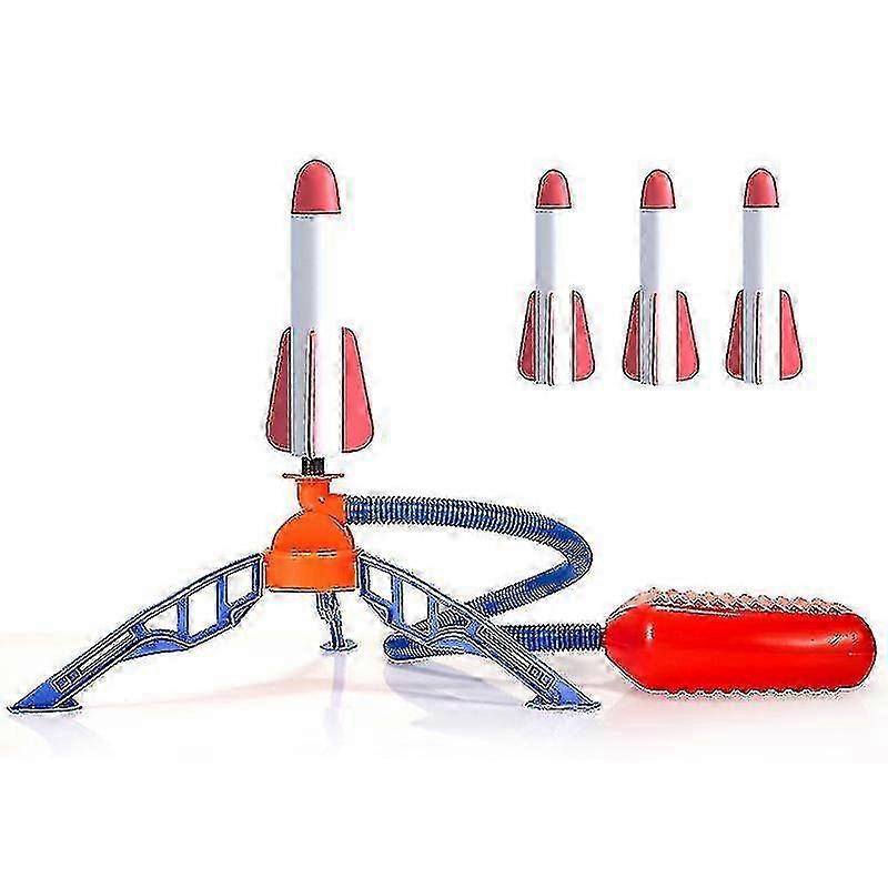 3 Rockets And Children's Pedal Pump Rocket Launcher, Pneumatic Jump Rocket