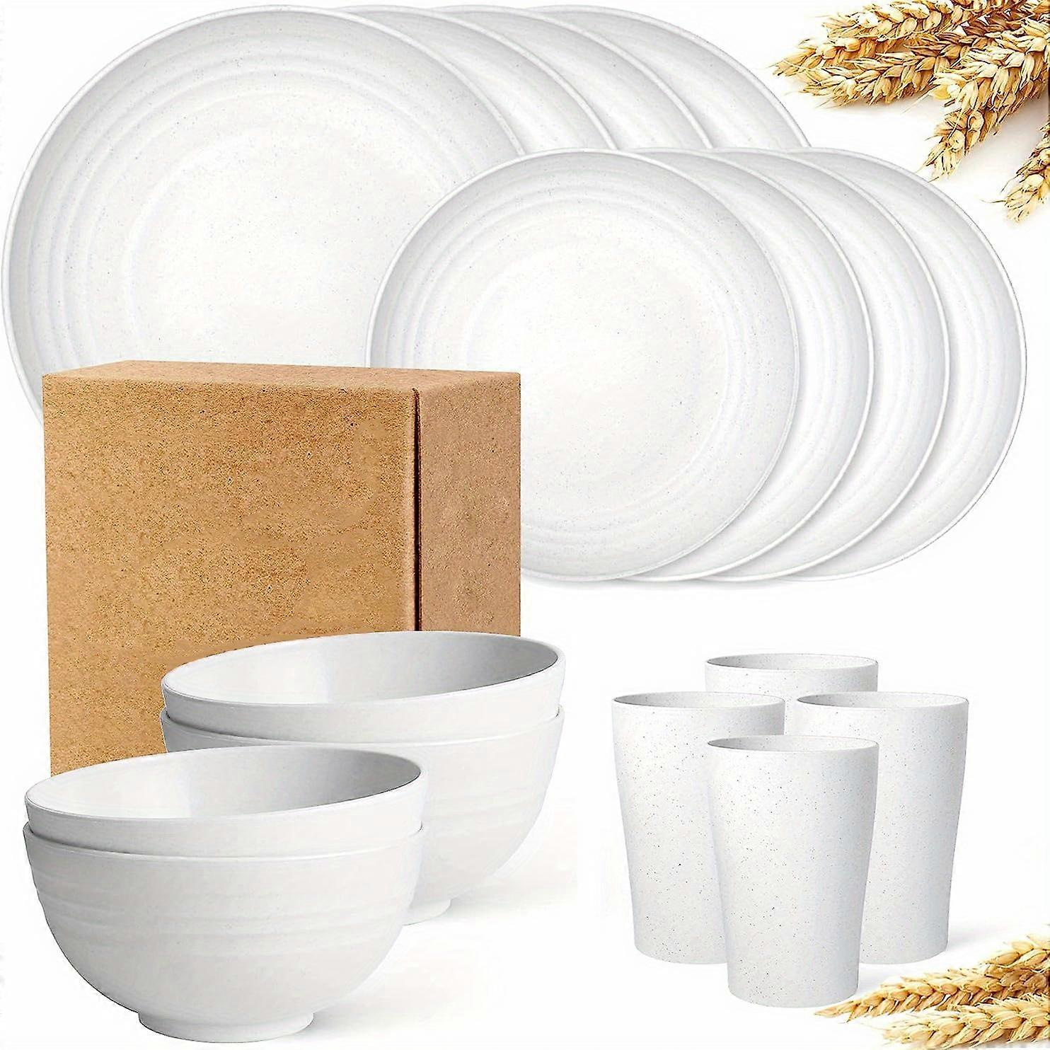 16pcs Unbreakable Wheat Straw Dinnerware Sets, Reusable Tableware Set, Lightweight Microwave Dishwasher Safe, Plates, Cups, Bowls For RV Camping Picni
