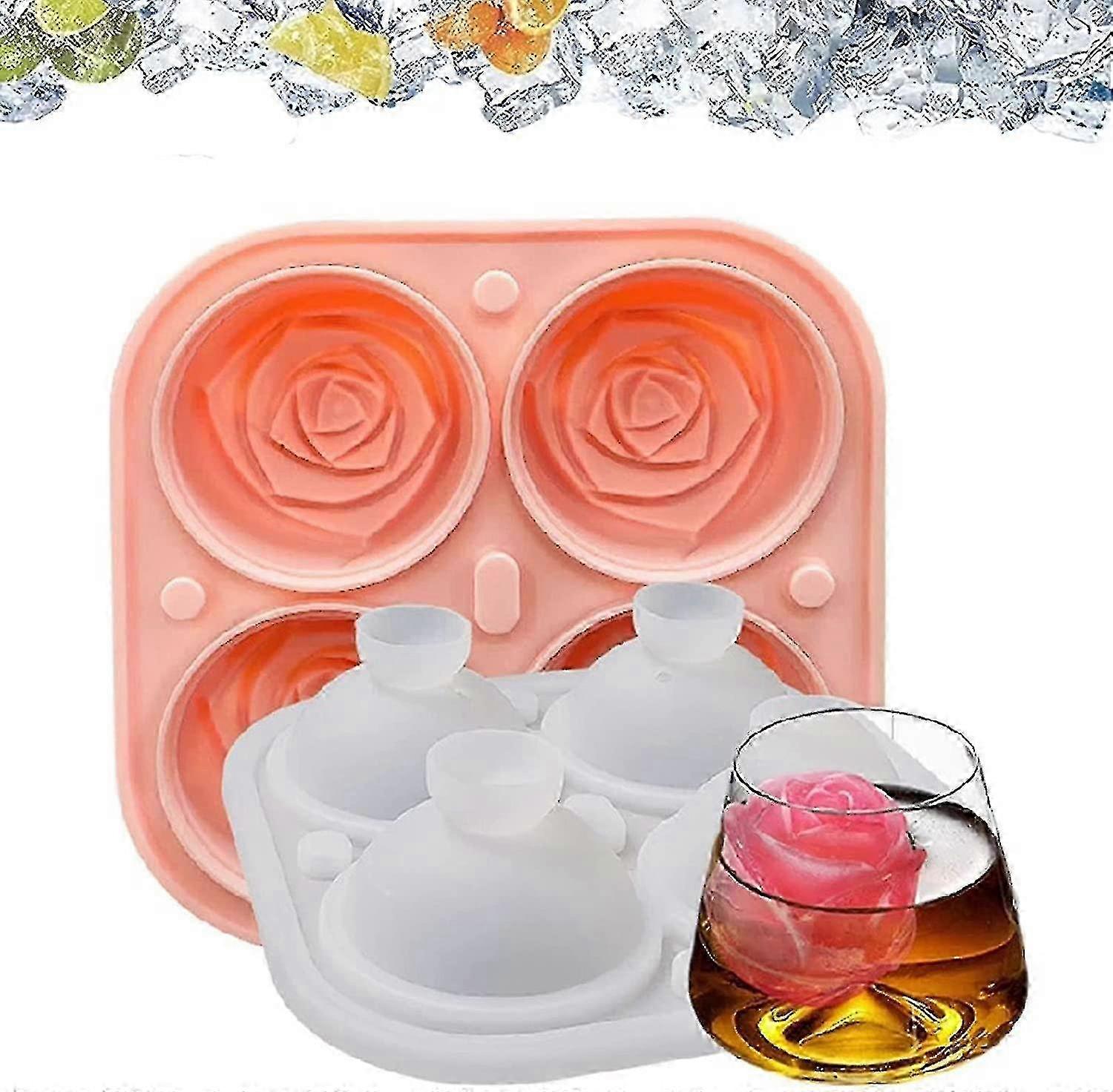 Siliconen ijsblokjesbakje, ijsblokjesbakje met deksel, 4 rozenijsblokjes, geurloos, voedselveilig, ijsblokjes voor gekoelde dranken, cocktails en