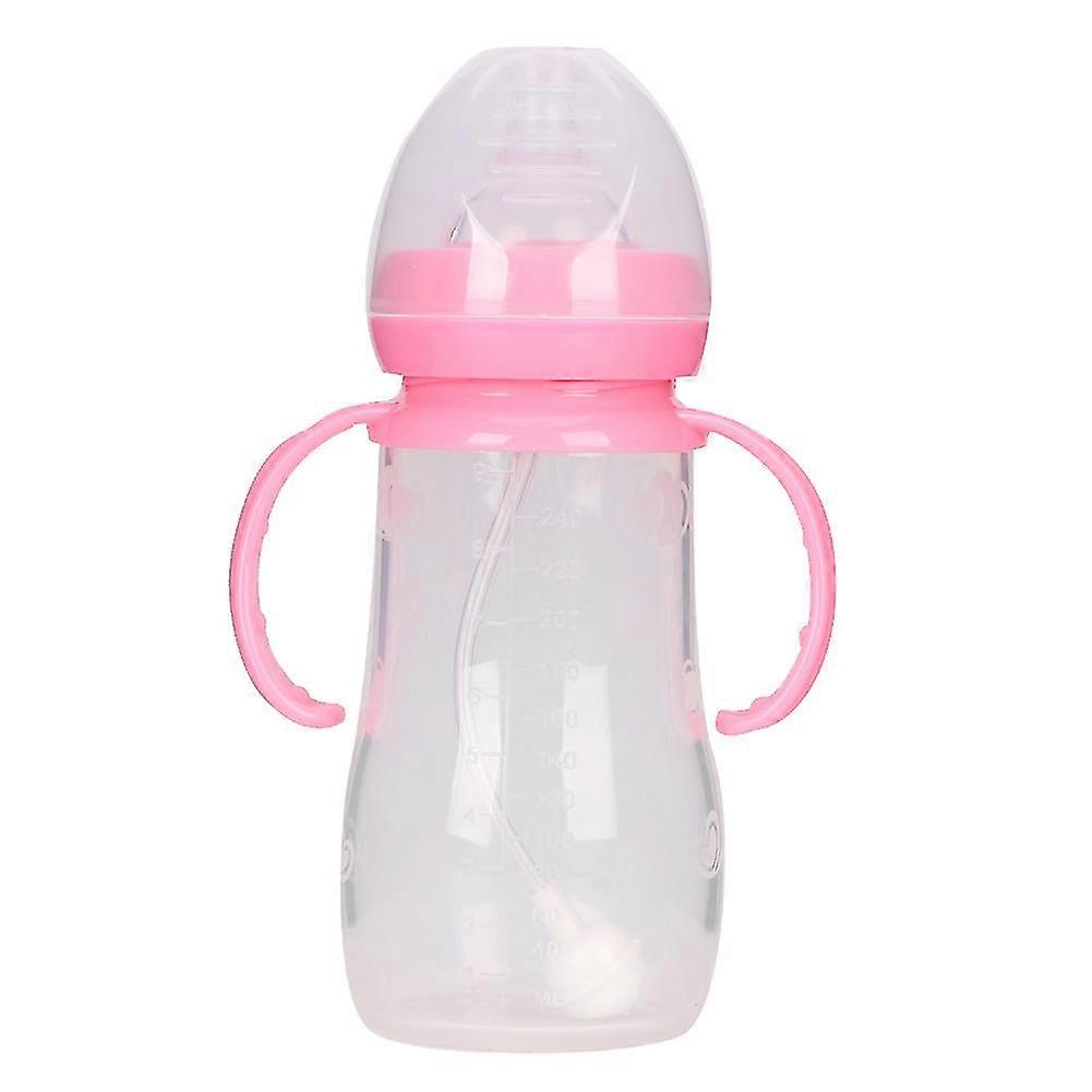 240ml Wide Caliber Silicone Baby Bottle with Handle and Straw
