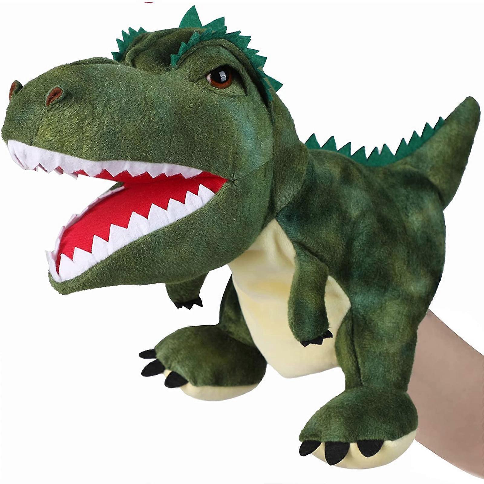 Plush Dinosaur Hand Puppet with Open Movable Mouth for Imaginative Play, Role Play, Interactive Toy Birthday Gift for Kids
