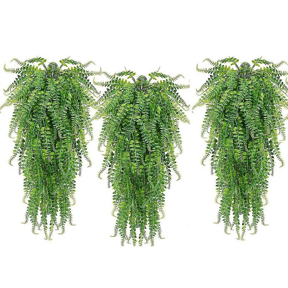 3 Pcs Artificial Hanging Ferns Plants Vine Ivy Boston Fern Hanging Plant Outdoor UV Resistant Plast