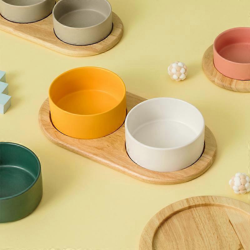 Pet Ceramic Double Bowl Ergonomic Design for Healthy Feeding Cats