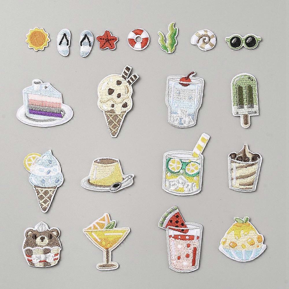 Computerized Embroidery Cloth Self Adhesive Patches Stick On Patch Costume Accessories Appliques Food Mixed Color 10~46.5x9~36x1.5~2.5mm 20pcs/set