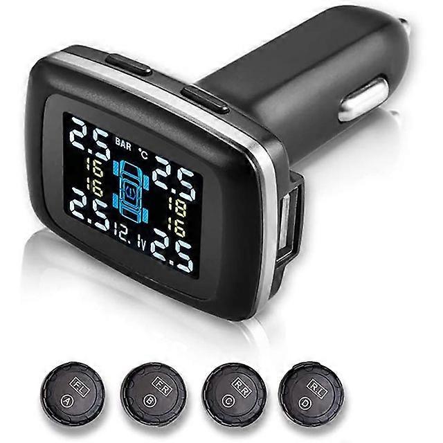 Auto TPMS Car Tire Pressure Monitoring System Sensors 12V Cigarette Lighter USB Port  Security Alarm System Tire Pressure Gauge