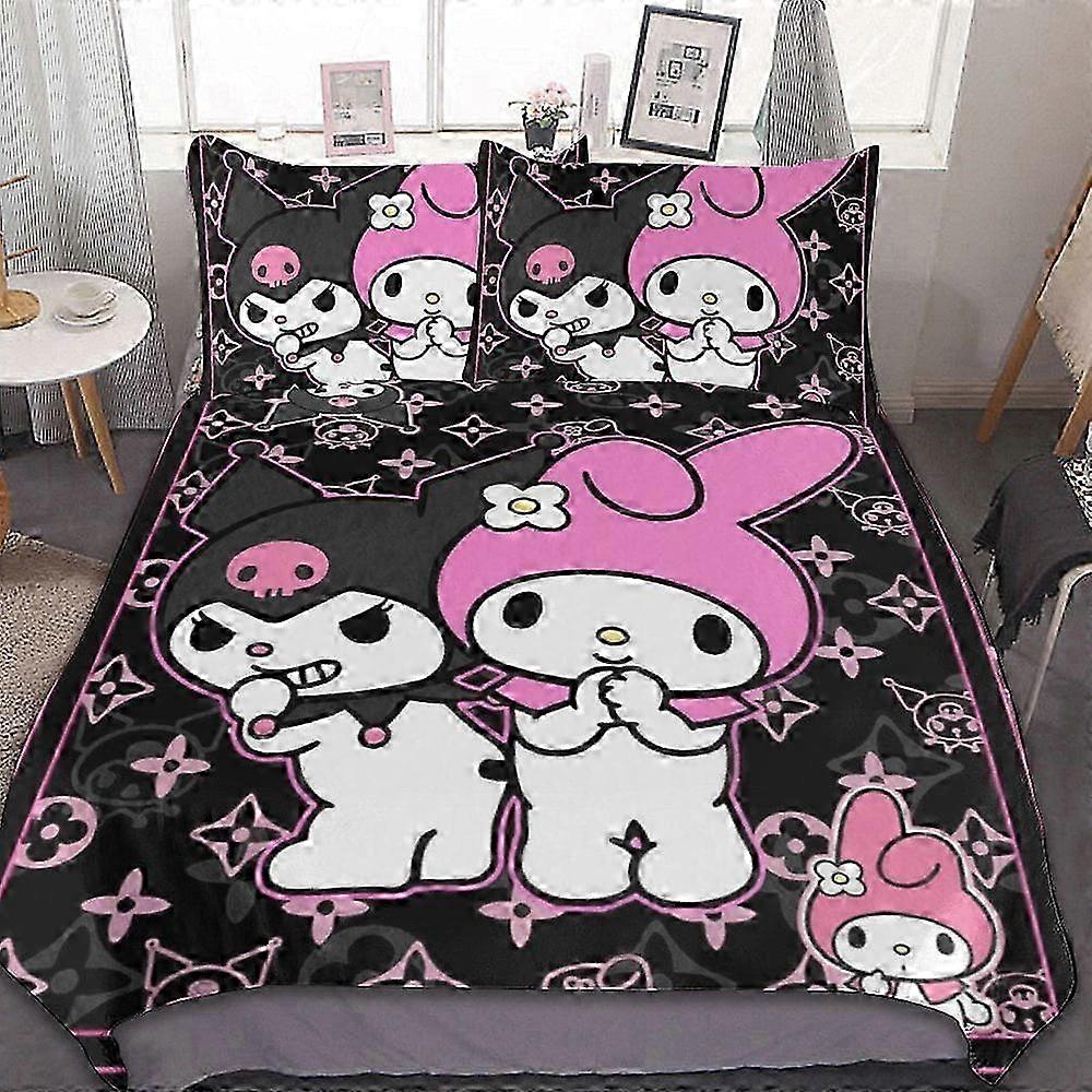 v1479 Lençóis Kuromi And My Melody Conjunto de Capa de EdredomConjunto de Cama de 3 Peças Conjunto de Cama Macia e Confortável com estojos (1 Capa de Edredom e 2 Travesseiros)