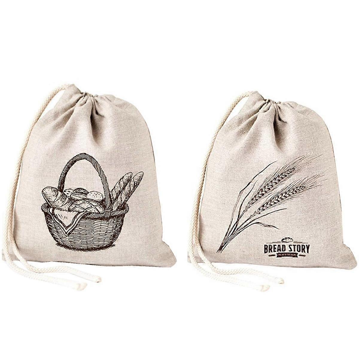 Linnedbrødposer -2 Pack Art Design Naturligt ubleget linned Genanvendelig mad Sikker opbevaring til hjemmelavet håndværkerbrød