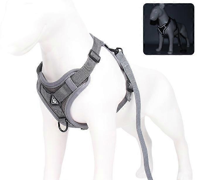 Grey, M-True Love Dog Harness No Front Zipper Clip Vest Adjustable Dog Car Harness with Handle Four Adjustment Points Reflective Material
