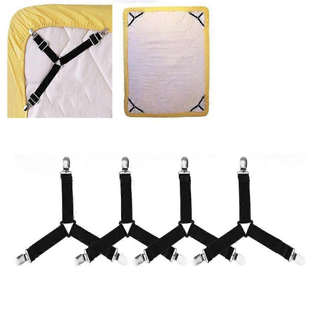 Black 4pcs Bed Sheet Straps Fitted Sheet Tie Triangle Elastic Mattress Clip Adjustable Sheet Stretcher Suspenders Mattress Strap