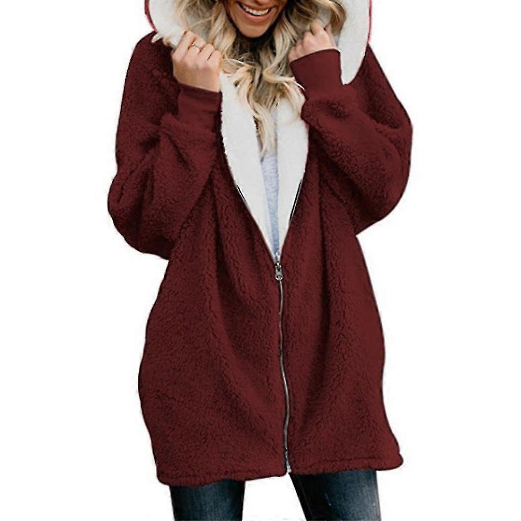 Women Long Sleeve Hoodie For Jacket Fuzzy Plush Full Zip Loose Pockets Outwear Coat