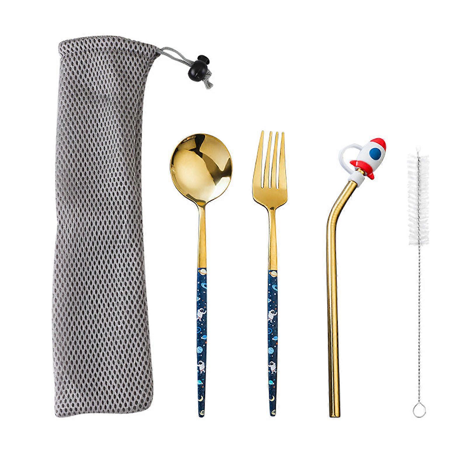 Flatware Set Korean Fork Spoon Straw Set Utensil Set Stainless Steel Material