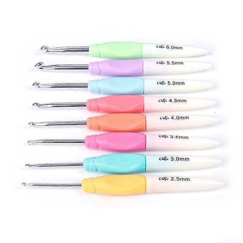 8pcs Soft Plastic Handle Aluminum Crochet Hooks Knitting Needles Kit Multicolor