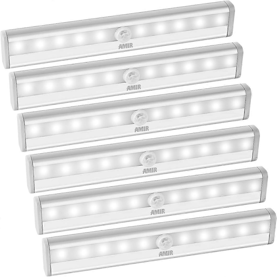 Upgraded Motion Sensor Lights, Battery-Powered Closet Light Motion Activated, Under Cabinet Lights Stair Lights, Stick-Anywhere(White - Pack of 6)