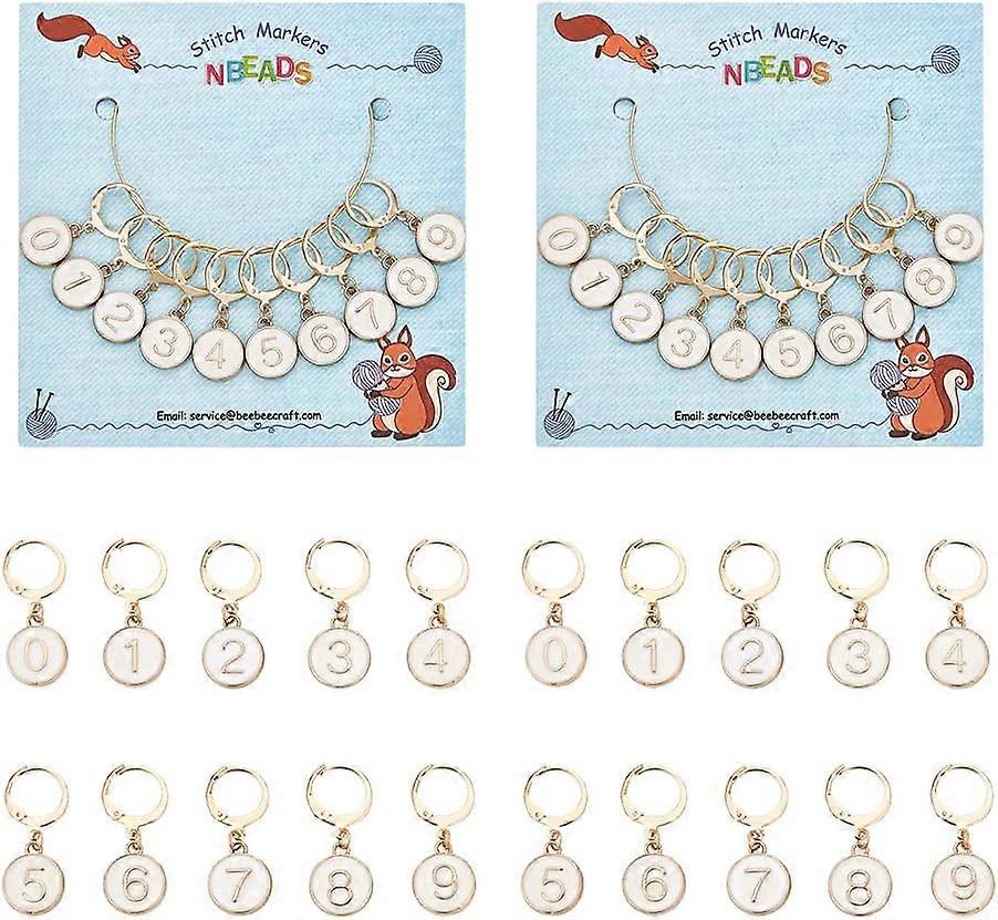 20 Pcs Number 0~9 Stitch Markers Alloy Enamel Number Stitch Marker Charms Flat Round Removable Locking Stitch Marker for Knitting Weaving Sewing Acces