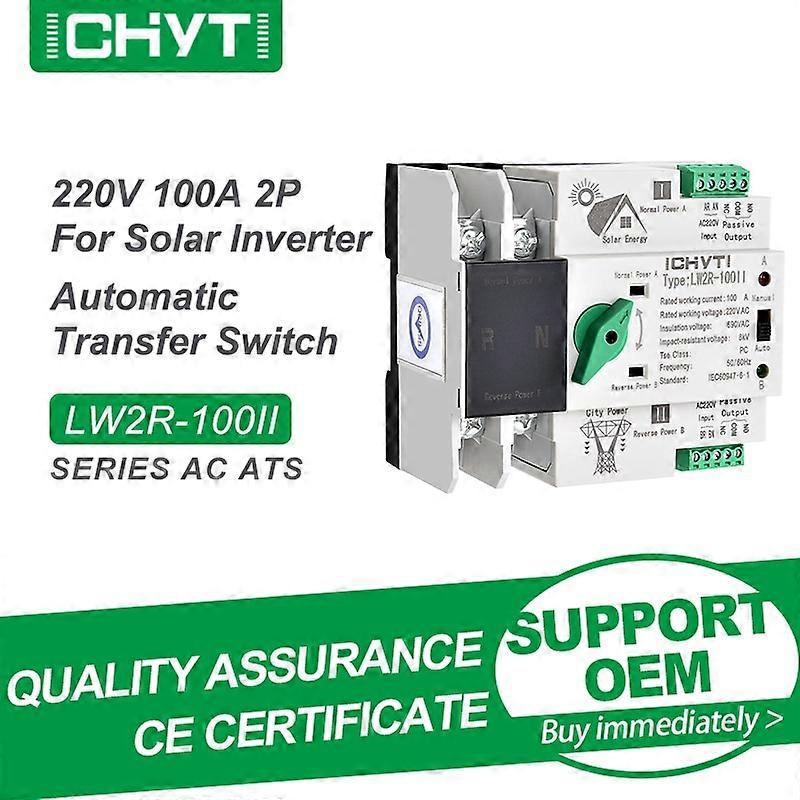 CHYT LW2R-100 2P AC 220V 100A Uninterruptible Dual Power Automatic Transfer Switch ATS For Solar Inverter