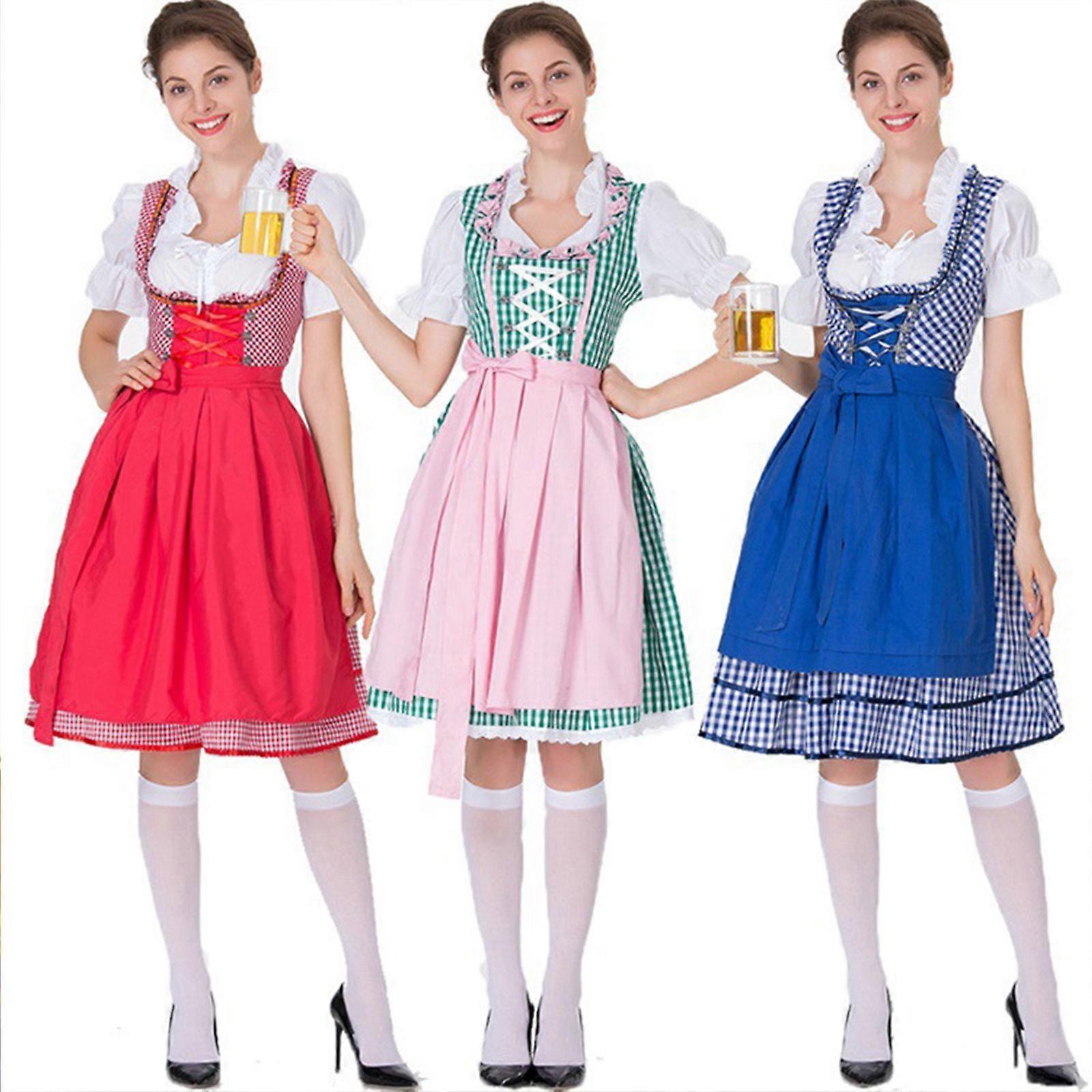 FUPODD Dirndl Rot Lang - Komplettset Mit Bluse Für Oktoberfest & Trachtenfeste