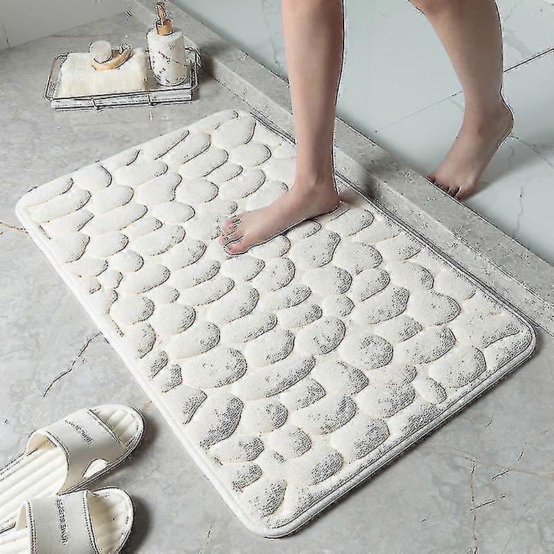 Super Absorbent Bath Mat Quick Drying Memory Foam Bathroom Rug Embossing Stones Print( Size,Color : 40x60cm-White