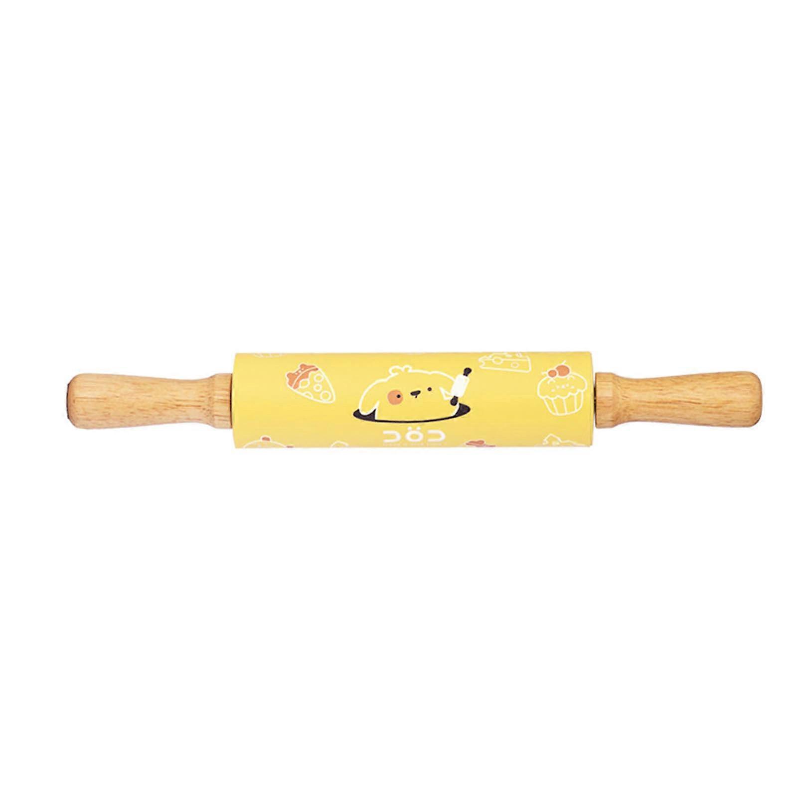 Rolling Pin Simple Operation Non-stick Food Grade Sturdy Handle Smooth Surface Baking Cartoon Print Silicone Flour Dough Roller Kitchen Supplies QingH