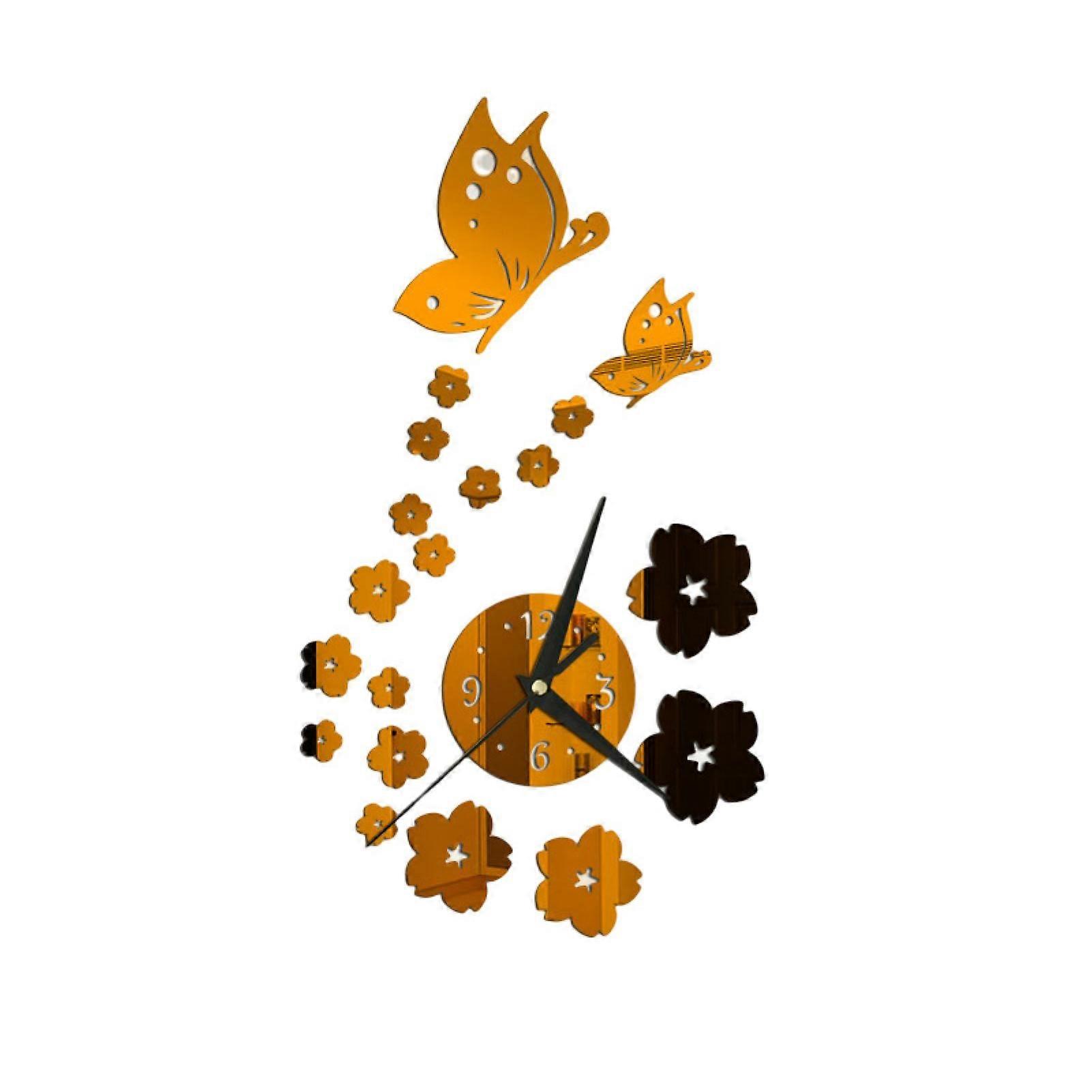 1 Set Wall Clock Self-adhesive Battery Operated Long Pointer 4 Numbers Silent 3D Mirror Butterfly Plum Blossom Art Clock Home Decor QingHai