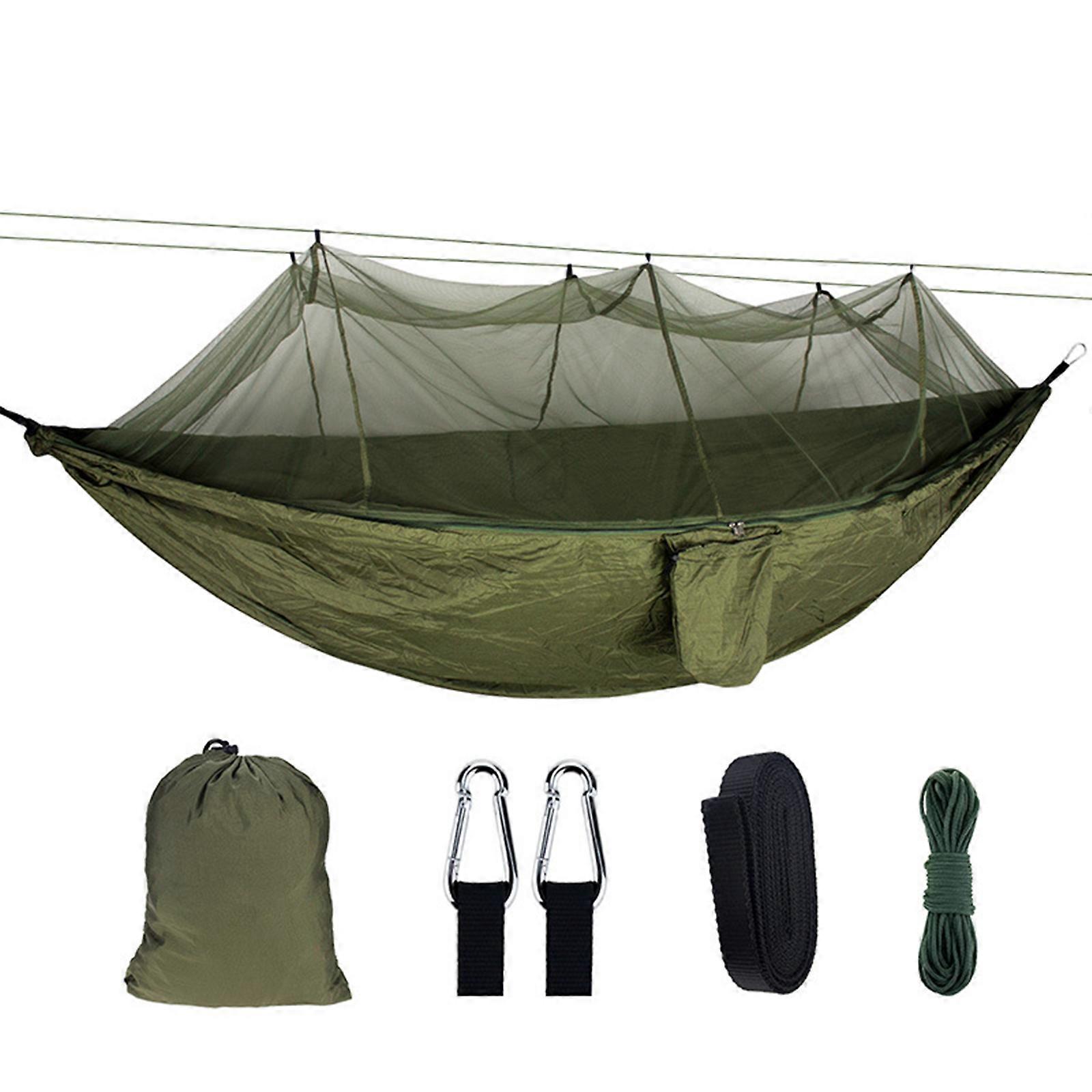 Double Parachute Hammock with Mosquito Net, High-Strength Fabric for Hunting, Backpacking, Camping, Green