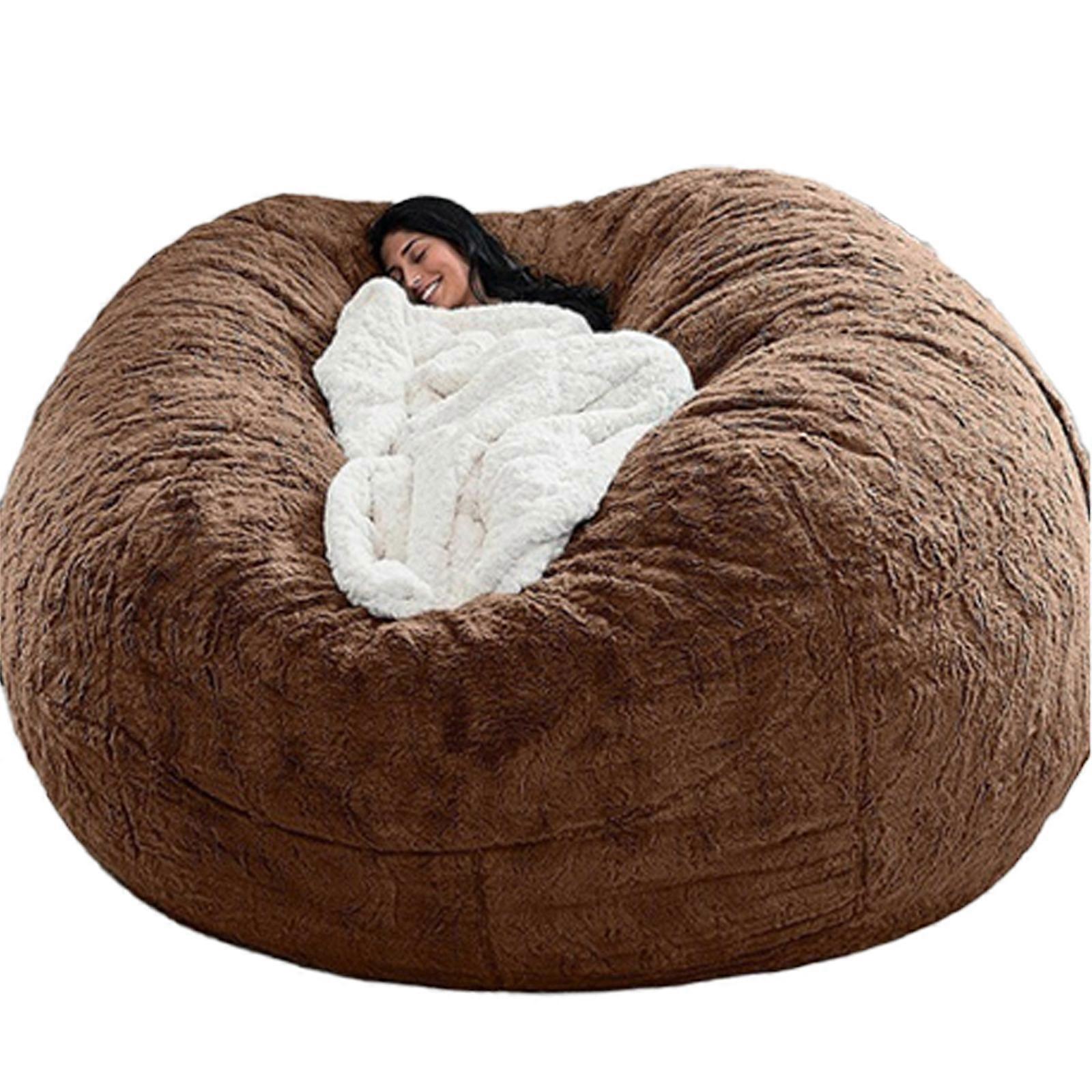 Gigantisk sakkosekk Trekk Lazy Myk Rund Sofa Fluffy Stue Stol Slipcover